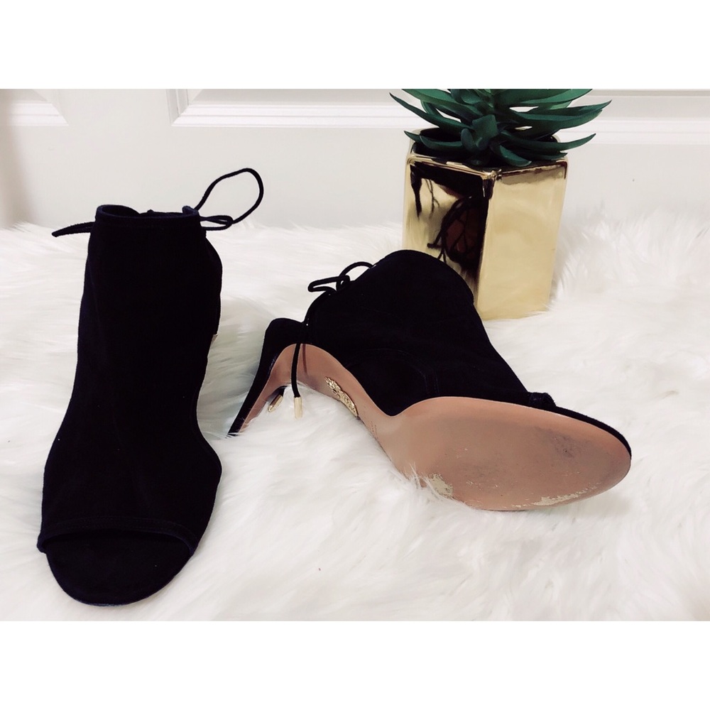 Aquazurra Black Mayfair Suede Peep-Toe Sandals - Picture 2 of 6